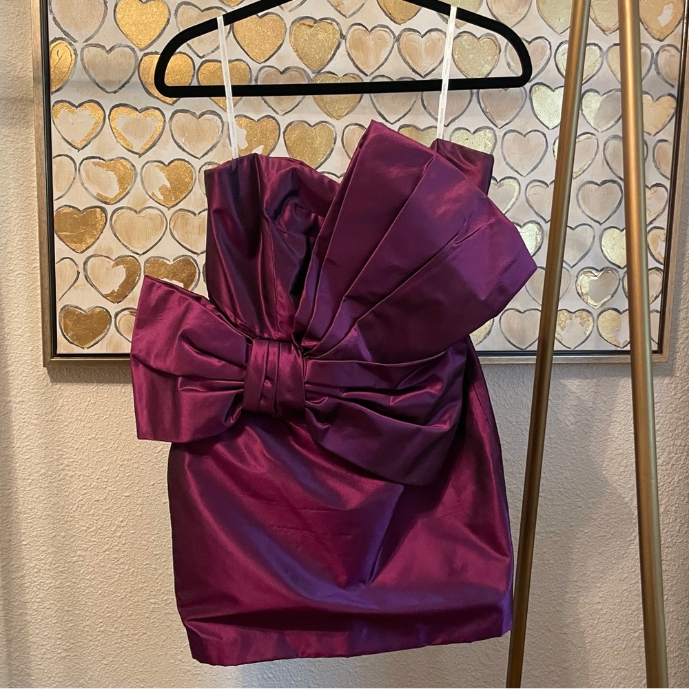 Marchesa magenta bow mini dress 6
